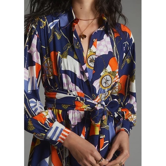 Nwt Anthropologie Maeve Mini Shirt Dress size XS Nautical Anthro New - Picture 6 of 11